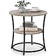 VASAGLE Side Table, Round End Table with 2 Shelves for Living Room, Bedroom, Nightstand with Steel Frame for Small Spaces, Ou
