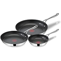 Jamie Oliver By T-fal Cooks Direct, Stainless Steel Non-stick Frying Pan 3 Pcs Set (20/24/28cm) (8/9/11 Inches) with Inductio