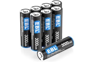 EBL 8 Pack 3000mAh 1.5V Lithium AA Batteries - High Performance Constant Volt AA Lithium Metal Non-Rechargeable Battery for H