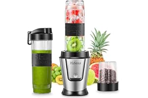 Yabano Personal Blender with 2 x 20oz Travel Bottle and Coffee/Spices Jar, Portable Smoothie Blender and Coffee Grinder in On