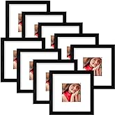 Vittanly 8x8 Picture Frames for Wall Set of 9, Display 4x4 Pictures with Mat or 8x8 without Mat, Collage Frames for for Wall 