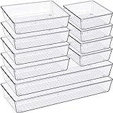 Criusia Drawer Organizer, 10 Pack Large Clear Plastic Drawer Organizers Set, 3 Size Versatile Bathroom and Vanity Drawer Orga