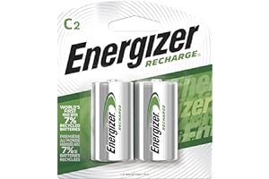 Energizer 2 Precharged Recharg Battery, C, NiMh, PK2 Lighting, Green and Silver (Packaging May Vary), 2 Count