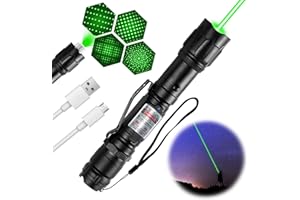 DCLIKRE Green Laser P0lNTER High Power Flashlight: Rechargeable Strong Green Laser Lights Pen with Star Cap, Long Range Power