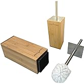 Bamboo Toilet Brush Stainless Steel Handle | Sustainable Bamboo with Freestanding Bamboo Wood Toilet Bowl Brush Holder | Bath