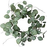 idyllic Eucalyptus Leaves Wreath Metal Polyester Green Wreath 14 Inches for The Front Door Décor, 1 Pack