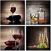 Wieco Art Red Wine Cups Modern Kitchen Wall Art Dinning Room Wall Decor 4 Panels Abstract Canvas Prints Artwork Contemporary 