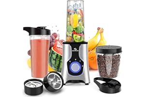 Nuovoware Portable Blender for Shakes and Smoothies, 12 PCS Personal Size Blenders with 6-Edge Blade, 600W Smoothie Blender w