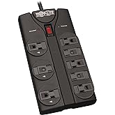 Tripp Lite TLP808B 8 Outlet Surge Protector Power Strip, 8ft Cord Right Angle Plug, Black, Lifetime Insurance