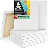 ARTEZA Stretched Canvas, 8 x 10 Inches, Pack of 12, Blank White Canvas for Painting for Acrylic, Oil and Gouache Paints