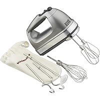 KitchenAid 9-Speed Digital Hand Mixer with Turbo Beater II Accessories and Pro Whisk - Contour Silver (8.9D x 20.3W x 15.2H C