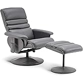 MCombo Recliner with Ottoman, Reclining Chair with Massage, 360 Swivel Living Room Chair Faux Leather, 7902 (Grey)