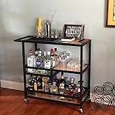 Bar and Serving Cart Industrial & Modern Rustic Rolling Bar and Serving Cart,3-Tiered Wood & Metal Kitchen Bar Cart Island wi
