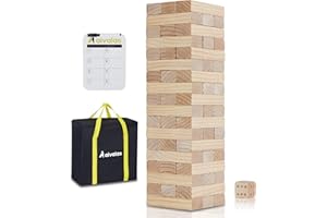 Aivalas Giant Timber Blocks Games, 56 Blocks Large Tower Outdoor Games - Includes Carry Bag and Scoreboard, Wood Stacking Yar