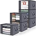 Fab totes 6 Pack Clothes Storage, Foldable Blanket Storage Bags, Storage Containers for Organizing Bedroom, Closet, Clothing,