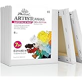 PHOENIX Small Stretched Canvas for Painting 6x6 Inch/7 Value Pack, 8 Oz Triple Primed 5/8 Inch Profile 100% Cotton White Blan