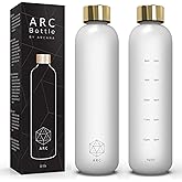 ARCANA Arc Water Bottle With Time Marker - Motivational Water Bottles With Times To Drink - BPA Free Frosted Plastic - Gym, S