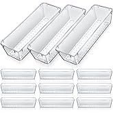 Maitys 12 Pcs Vanity Drawer Organizer 9" x 3" x 2" Clear Plastic Utensil Organizers Kitchen Drawers Dividers for Office Desk 