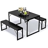 Bealife Dining Table Set for 4, Modern Kitchen Table Set with 2 Benches, 45.5in 3-Piece Soho Dining Room Table Set with Metal