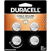 Duracell CR2025 3V Lithium Battery, Child Safety Features, 4 Count Pack, Lithium Coin Battery for Key Fob, Car Remote, Glucos