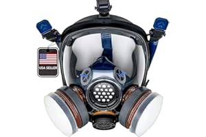 PD-100 Full Face Organic Vapor & Particulate Respirator - Dual Activated Charcoal Filtration - Full Face Eye Protection Mask