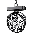 10000mAh Battery Operated Camping Fan with LED Light-7 inch USB Fan with Hanging Hook for Tent Car RV Hurricane Emergency Out