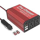 Pro Chaser 400W Car Power Inverter 12V DC to 110V AC Car Truck RV Inverter 6.2A Dual USB Charging Ports for Road Trips (Type 