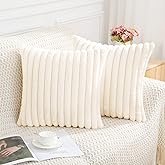 Pallene Faux Fur Plush Throw Pillow Covers 18x18 Set of 2 - Luxury Soft Fluffy Striped Decorative Pillow Covers for Sofa, Cou