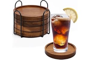 4 Pcs Wood Coasters for Drinks Absorbent, Wooden Coasters with Holder, Drink Coasters for Coffee Table, Absorbent Coaster Set