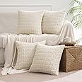 MIULEE Pack of 4 Cream White Corduroy Decorative Throw Pillow Covers 18x18 Inch Soft Boho Striped Pillow Covers Modern Farmho