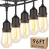 Mlambert 96FT LED Outdoor String Lights, Dimmable Waterproof Patio Lights with 30+3 Shatterproof Edison Vintage Bulb for Outs