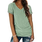 ATHMILE T Shirts Short Sleeve V Neck Tees for Women Fashion Tops Trendy Lightweight Soft Casual Summer Outfits Clothes 2024