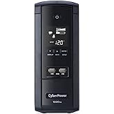 CyberPower BRG1000AVRLCD Intelligent LCD UPS System, 1000VA/600W, 10 Outlets, AVR, Mini-Tower, 5-Year Warranty