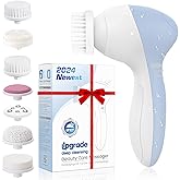 COSLUS Facial Cleansing Brush Silicone Face Scrubber: 7 in 1 FBS-D Electric Exfoliating Rotating Massage Device Waterproof De