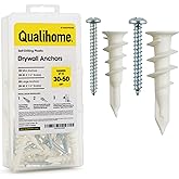Qalihome Plastic Self Drilling Drywall Anchors and Screws Kit | Includes 25 Small Drywall Anchors, 25#6 1-1/4 Inch Screws, 25