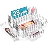 Vtopmart 28 PCS Clear Plastic Drawer Organizers Set, 4-Size Bathroom and Vanity Drawer Organizer Trays, Acrylic Storage Bins 