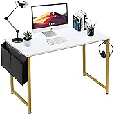 Lufeiya Computer Desk Small White Gold Writing Table for Home Office Compact Spaces 39 Inch Modern Student Study Desk,White G