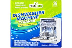 Freshero Dishwasher Cleaner Tablets 26 Pack - Deep Cleaning, Odor Eliminator, Limescale & Mineral Remover, Compatible with Al