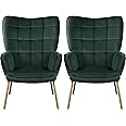 Yaheetech Green Armchair, Modern Accent Chair High Back, Vanity Chair with Gold Metal Legs and Soft Padded, Tufted Sofa Chair