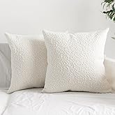 HOMFINER Set of 2 Boucle Throw Pillow Covers Ivory White Textured Modern Farmhouse Boho Accent Decorative Square Pillow Cases