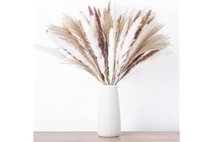 100PCS Natural Dried Pampas Grass Bouquet, Dried Flowers for Boho Home Decor, Wedding, Baby Shower Decorations, Farmhouse Par