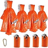 Emergency Blanket Poncho, 4 Pack Ultralight Waterproof Thermal Survival Space Blanket Ponchos with Hood for Camping Hiking Ou