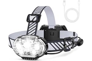 MIOISY Rechargeable Headlamp, 20000 High Lumen Bright 5 LED Head Lamp with Red White Light, IPX4 Waterproof Headlight,8 Mode 