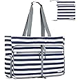 G4Free Beach Bags for Women, Large Foldable Travel Tote Bag with Zipper, Waterproof Sandproof Beach Tote Pool Bag