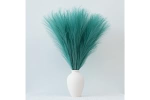 EVODIS Pampas Grass Decor, Fluffy Faux Pampas Grass 6 Stem 18"/45cm Pompous Grass Small Flower Arrangement and Vase Filler fo