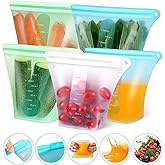 Reusable Silicone Food Storage Bags,Stand Up Leakproof Zip Containers,Reusable Sandwich Bags,Non-Toxic,BPA Free, Dishwasher S