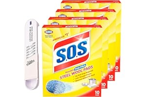 Steel Wool Pads, 10 Ct - includes Steel Wool Soap Pads for Cleaning, Scrubbing, & Rust Removal, with Moofin Plastic Measuring