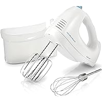 Hamilton Beach 6-Speed Electric Hand Mixer with Whisk, Traditional Beaters, Snap-On Storage Case, White