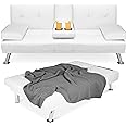 Best Choice Products Faux Leather Upholstered Modern Convertible Futon, Adjustable Folding Sofa Bed, Guest Bed w/Removable Ar