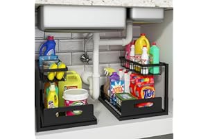 REALINN Under Sink Organizer and Storage, 2 Pack Pull Out Cabinet Organizer Slide Out Sink Shelf Cabinet Storage Shelves, Und